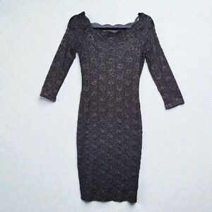 Onyx Nite Lace Overlay Sheath Dress Metallic Accents Woman Size 4 Gray Purple